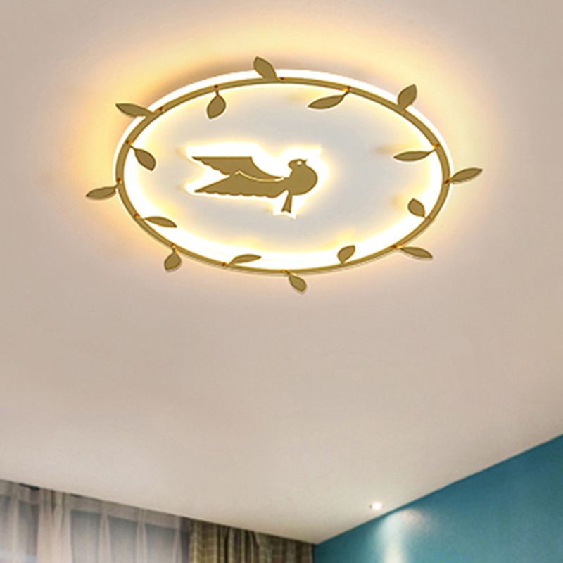 Nordic Wreath-Pigeon Lampada da soffitto a LED per montaggio a incasso ultrasottile in acrilico per cameretta dei bambini in oro, luce calda/bianca