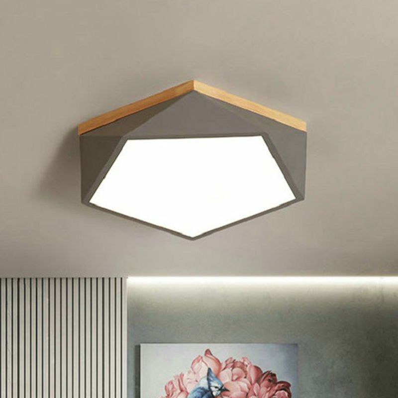 Chambre à coucher à coucher du Pentagone Flush Light Metallic Macaron DEL Flush Ceiling Light Fixture with Wooden Canopy