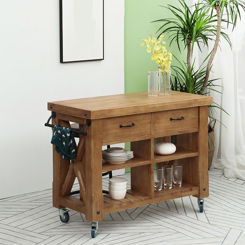 Farmhouse Pine Kitchen Island Removable Kitchen Cart with Drawer and Shelves