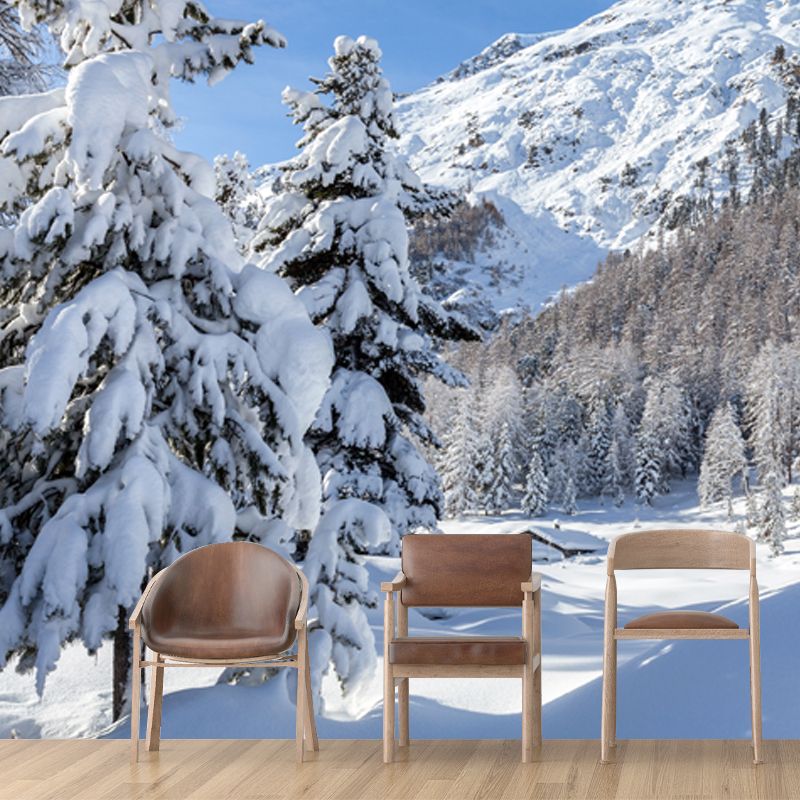 White Snow Mountain Landscape Mural Washable Wall Decor for Living Room, Non-Woven Fabric