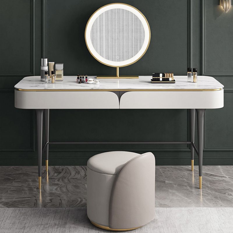 39.37" Wide Vanity Set with Stool Stone Top Makeup Vanity Table in White