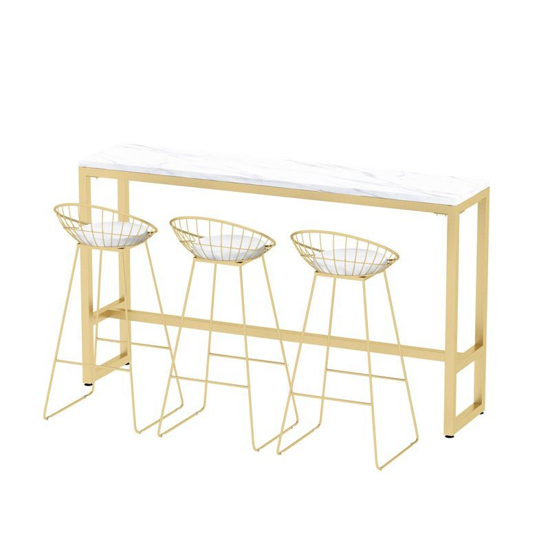 Glam Style Rectangle Bar Table White Trestle Base Bar Dining Table