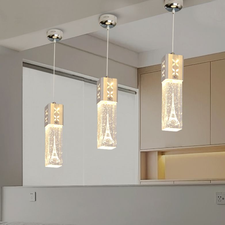 Etched Eiffel Tower Pendant Lamp Creative Minimalist Crystal Chrome Suspension Light