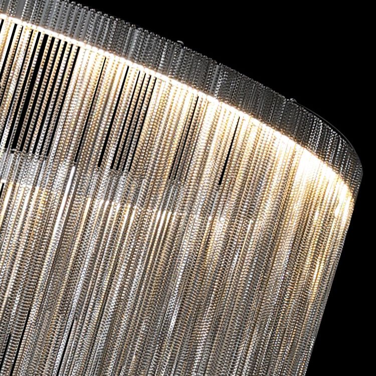Silver Round Pendant Pildal Metal Chain Shade Chandelier Light pour salle à manger
