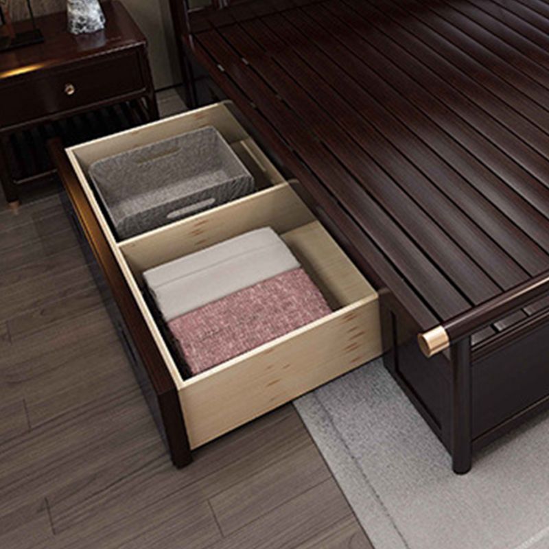 Rubberwood Standard Bed Mid-Century Modern Panel Bed with Headboard