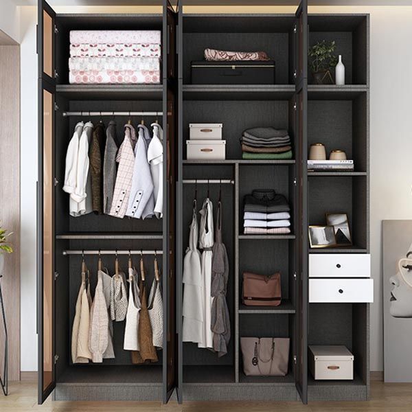 Contemporary Wardrobe Armoire with Shelves Wood and Glass Wardrobe Closet