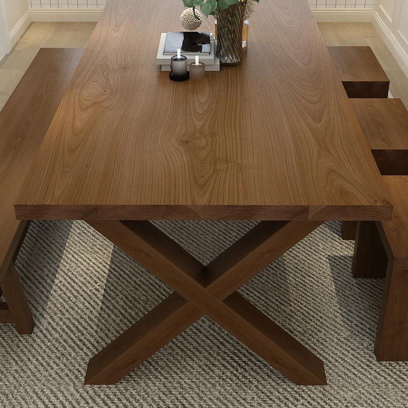 Industrial Style Wood Dining Table Rectangle Dining Table with Wooden Legs