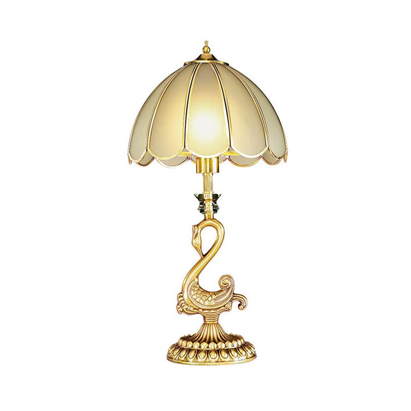 Beveled Glass Scalloped Table Lamp Classic Style 1 Head Bedside Nightstand Lighting in Brass