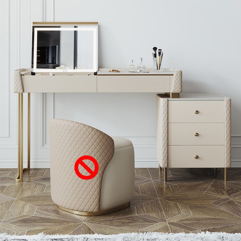 Glam Style Beige Rock Slate Vanity with 5 Drawers Metal Base