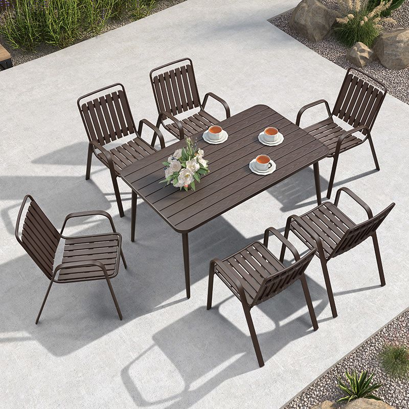 Industrial Dining Chairs in Brown with Steel Base and Plastic Back