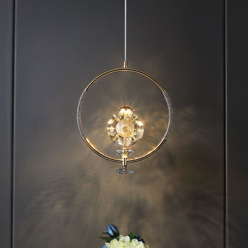 Messing afwerking lus hanglampverlichting minimalistisch metalen led plafond suspensielamp met kristal kraal