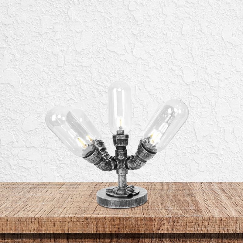 1/4/5-Bulb-Kapsel Schatten Tisch Liging Industrial Clear/Bernstein Glas Nachtlampe für Schlafzimmer