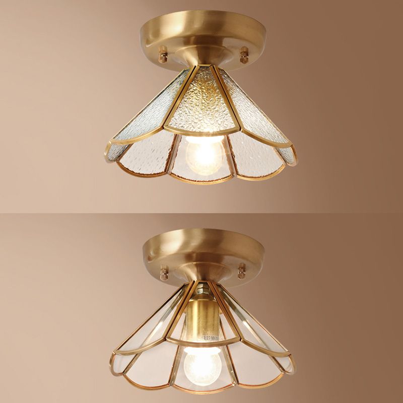 Lámpara de montaje en techo de vidrio, lámpara montada en techo de pasillo festoneado dorado minimalista