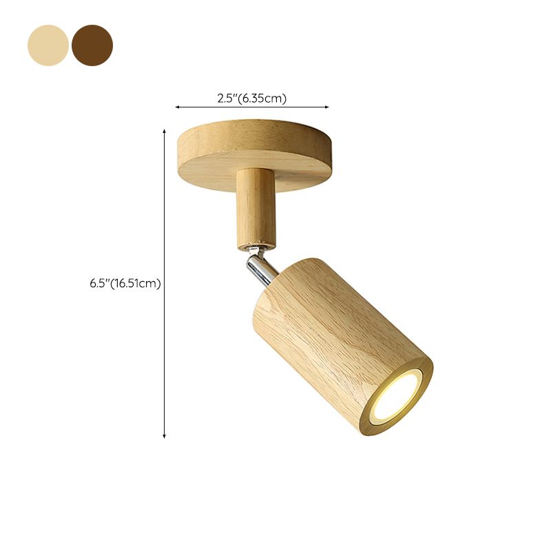 Adjustable Cylinder Semi Flush Wood LED Modernism Cylinder Flush Ceiling