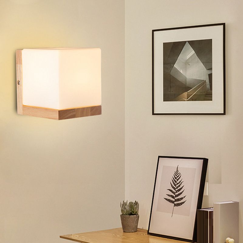 Modern Style Square Shape Wall Light Wood 1 Light Sconces for Bedroom