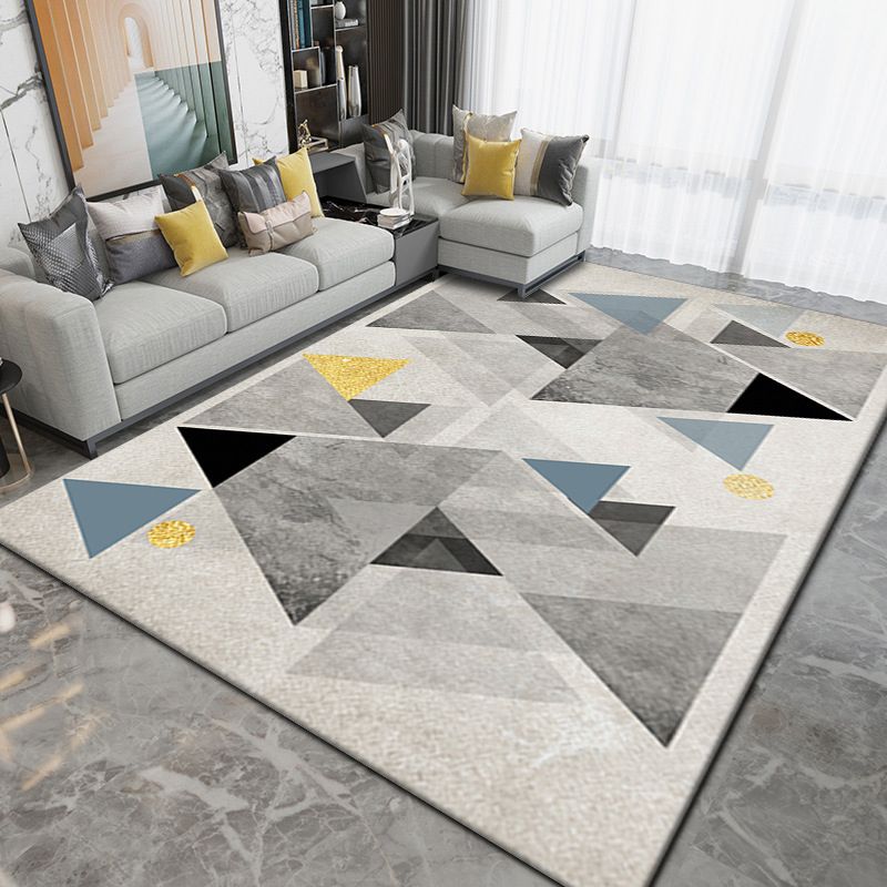 Light Grey Modern Rug Polyester Graphic Area Rug Non-Slip Backing Rug for Living Room