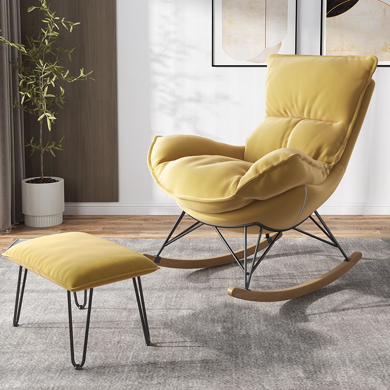 Contemporary Rocking Chair Faux Leather Water Resistant Plain Rocker Chair with Ottoman