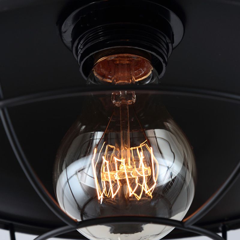 Metal Dome Ceiling Mounted Fixture Industrial Style Aisle Ceiling Mounted Light in Black