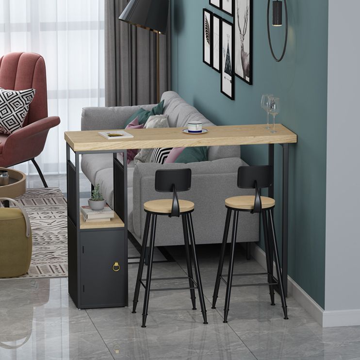 Industrial Wooden Bistro Bar Table Rectangle Metal Base Bar Table with Storage