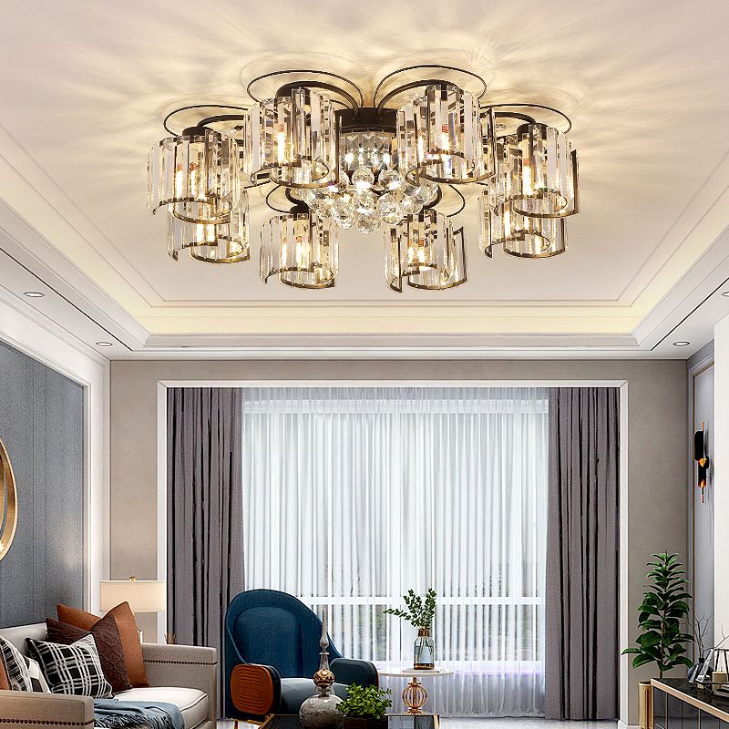 Flower Bedroom Flush Massimale Light Crystal Contemporary Flush Light Fixture in Nero