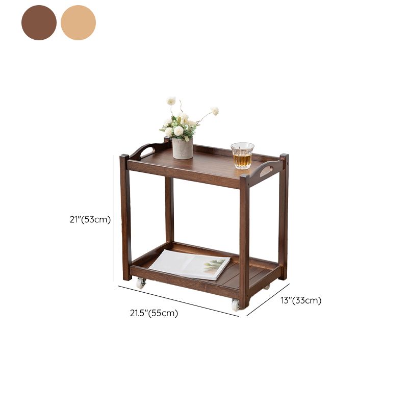 Contemporary Solid Wood 4 Legs Square Double Tier Accent Side Table