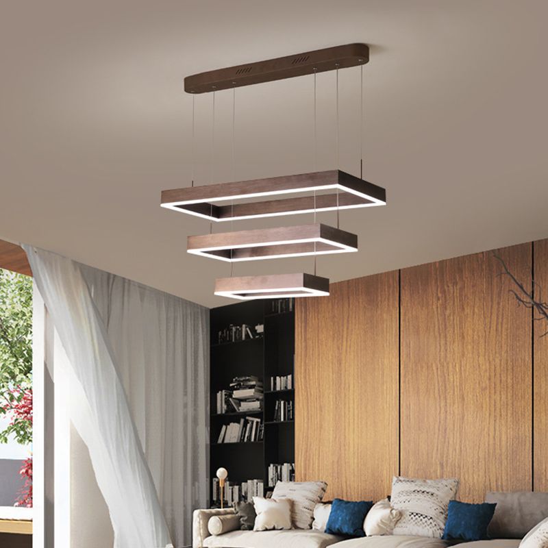 Rechteckig geschichtetes Wohnzimmer Kronleuchter Licht Acryl minimalistische LED -Pendelleuchte im Kaffee