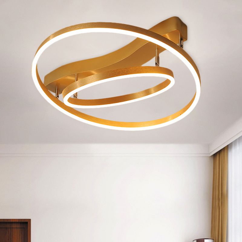 Round Semi Flush Mount Modernist Acrylic LED Gold Flush Light with Rectangle Canopy in Warm/White Light