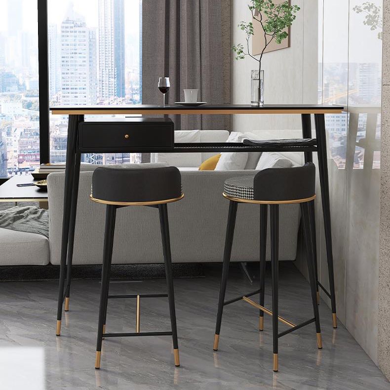 Indoor Metal Pub Set 1/3 Pcs Bar Table with Stone Top and Low Back Bar Stools