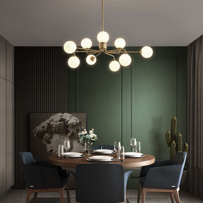 Modos Chandelier Lighting Fixture Simplicity White Glass Brass Finish Ceiling Light for Living Room