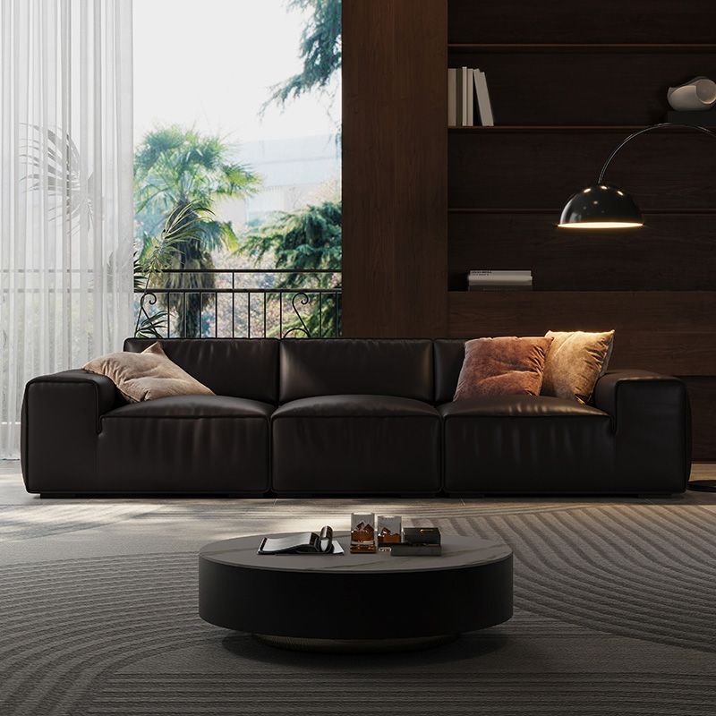 30"H Contemporary Seating Square Arm Pillows Gray Leather Sofa