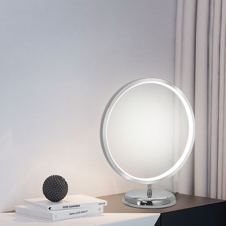 Chrome Ring Shaped Night Stand Lamp Simple Style Metal LED Table Light