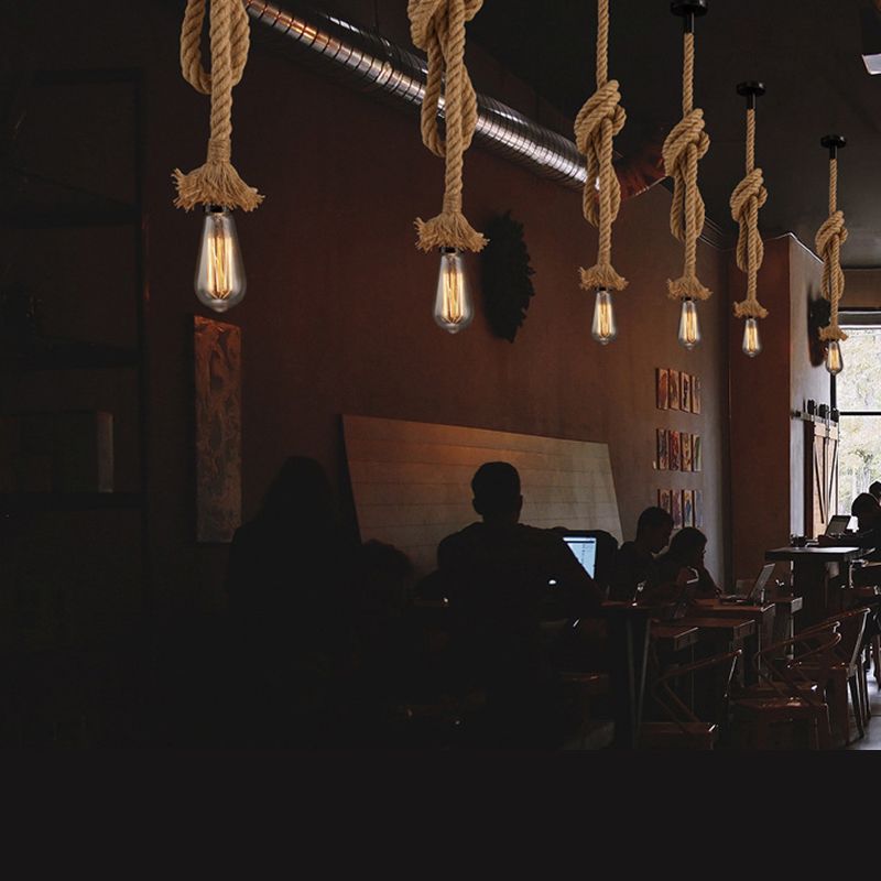 Rope Beige Pendant Lighting Fixture No Bulb Industrial Style Pendant Light Kit for Restaurant