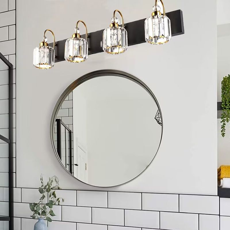 Nordic Style Vanity Light Cylinder Shape Vanity Lamp with Crystal Shade for Shower Room