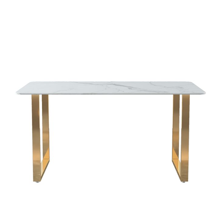Glam Iron Dining Table Set 1/2/5 Pieces Rectangle White Sintered Stone Top Dinette Set