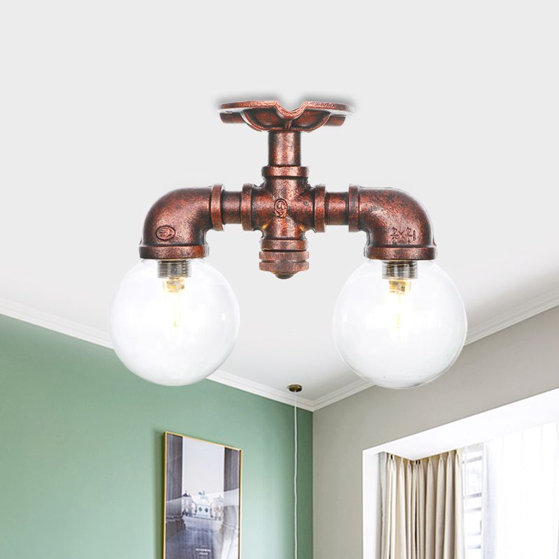 Boule d'éclairage semi-montée en cuivre et verre transparent, 2 lumières, lampe LED antique encastrée