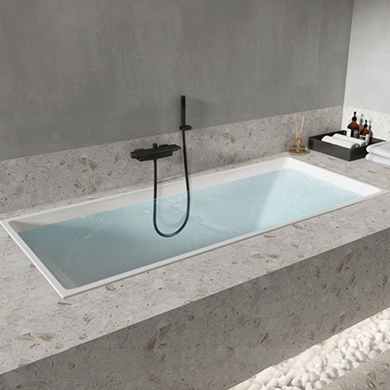 Modern White Embedded Bathtub Acrylic Rectangle with Drain Bath Tub