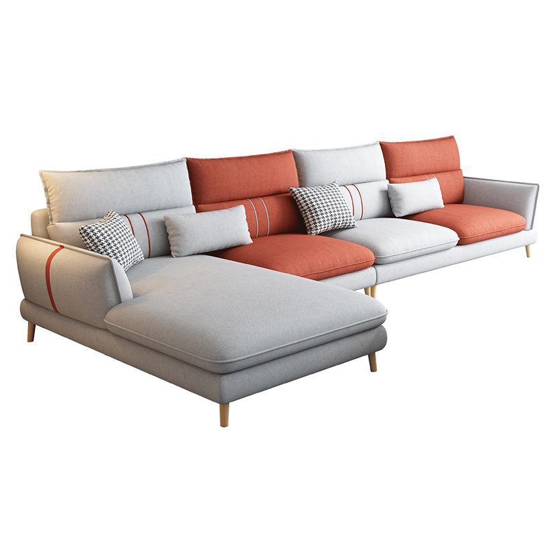 Flared Arm Sectional Sofa Modern 4-seater Fabric Sectional in Grey