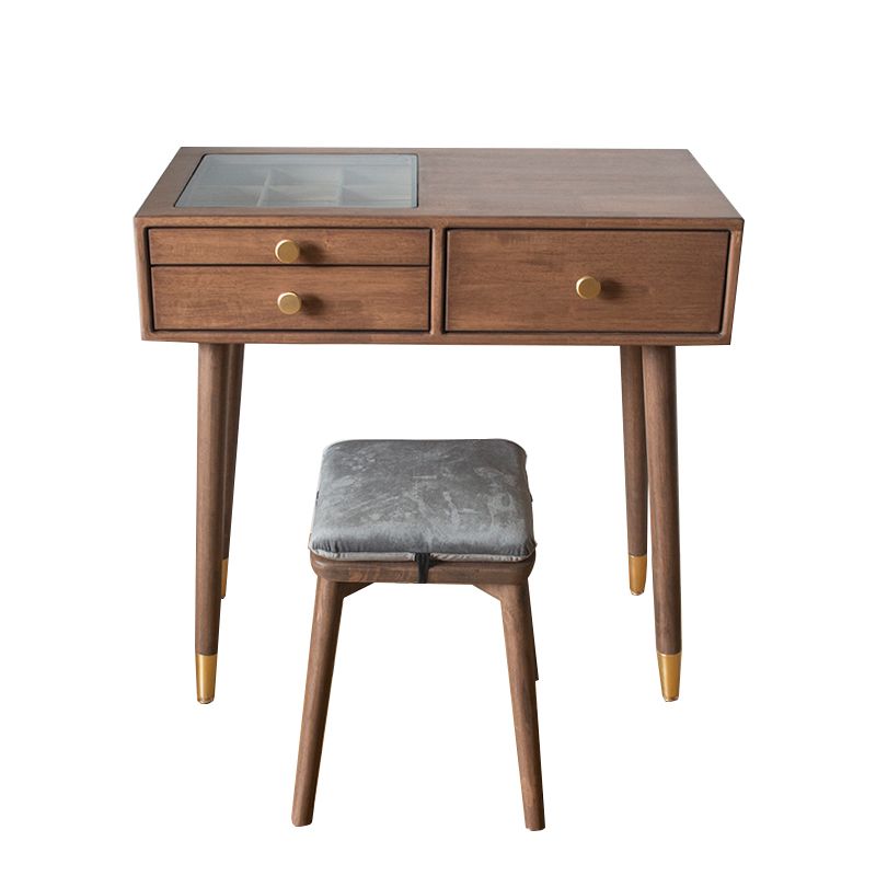 Contemporary Make-up Vanity with Drawers in Brown Rubberwood