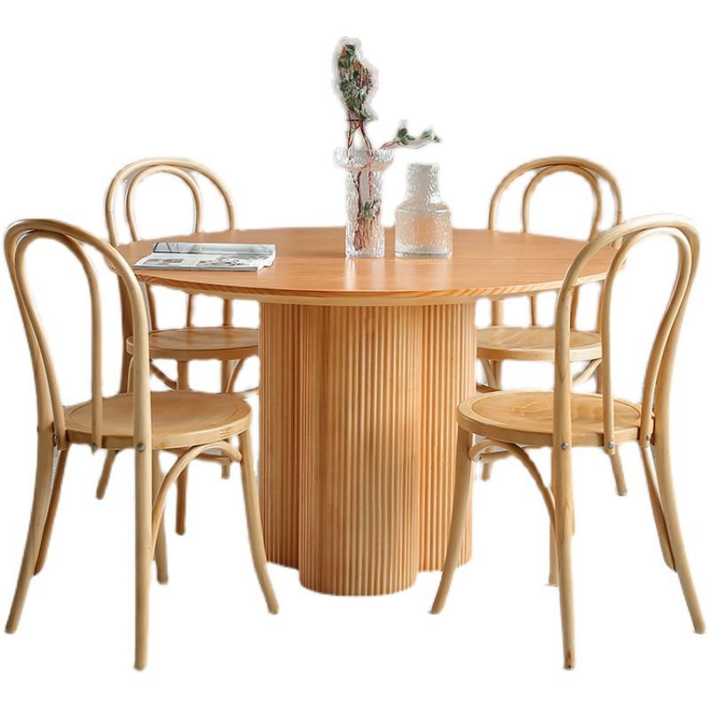 Minimalist Round Dining Table Set 1/2/3/4/5/7 Pieces Pine Dinette Set