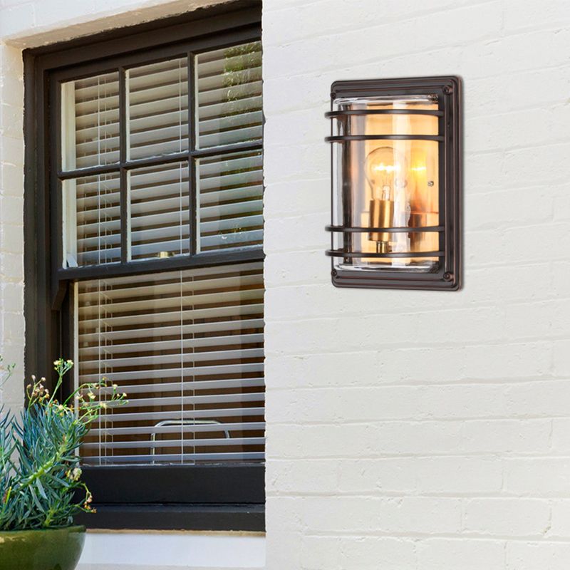 Metal Bronze Sconce Light Half Cylinder 1 Bulb Vintage Wall Flush Mounted Lamp with Clear Glass Shade