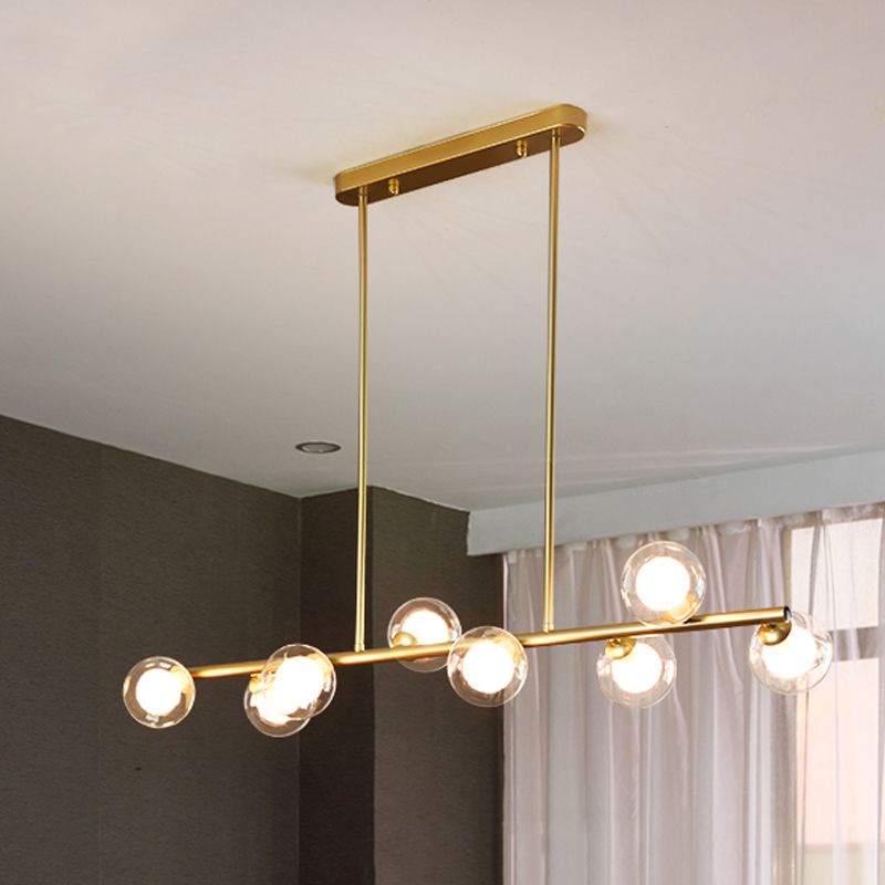 Modern Metal Ceiling Light Linear Shape Island Light with Glass Shade in Black and Gold