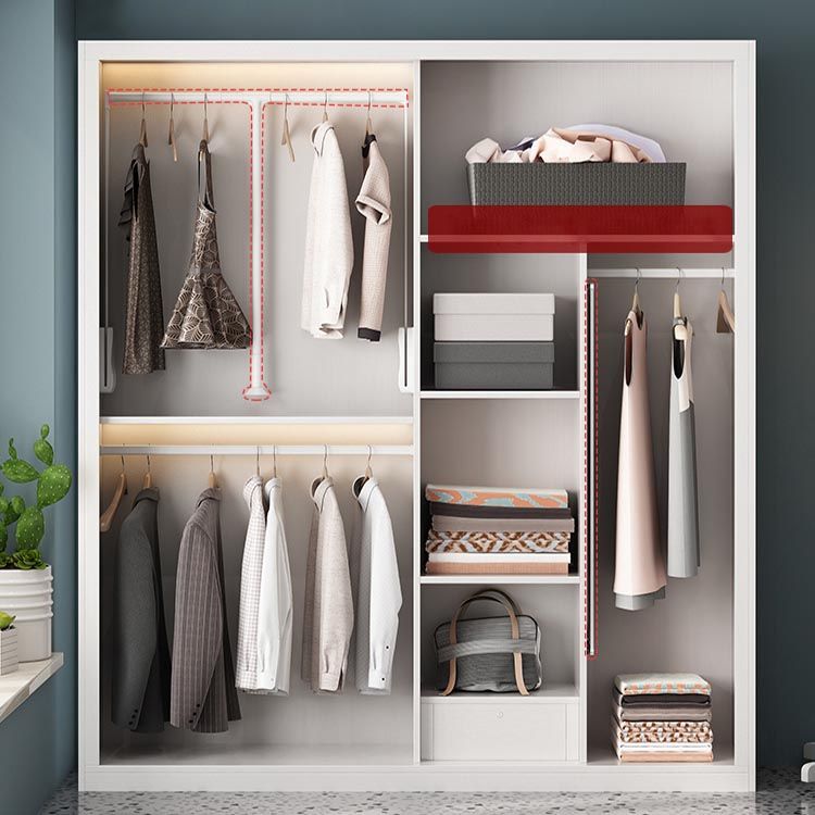 Contemporary Style Wood Wardrobe White Colour Wardrobe Closet with Sliding Door