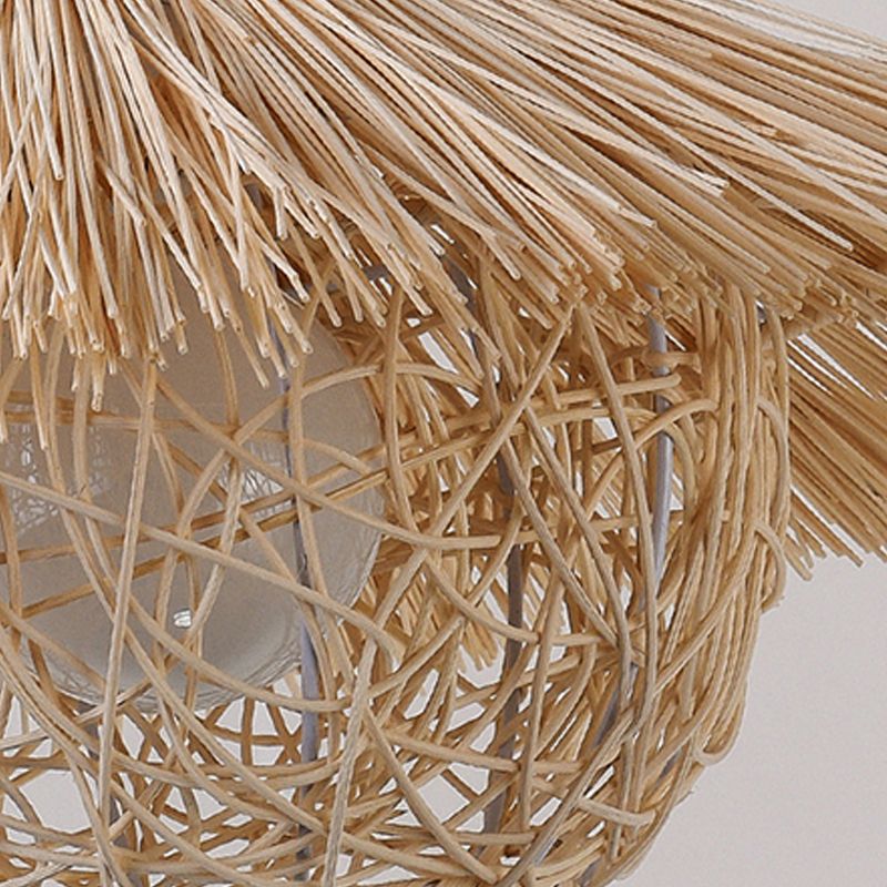 Beige Nest Suspension Pendant Light Asia-Style Rattan Pendant Light Fixture for Restaurant