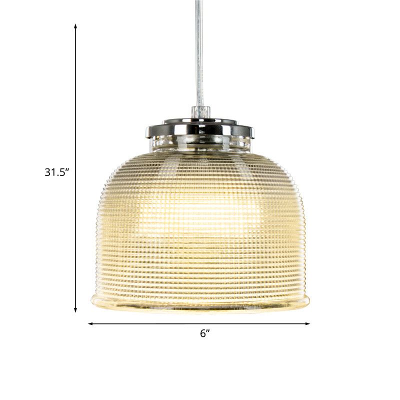 Latticed Glass Bowl Drop Pendant Light Modernist 1 Head Chrome Hanging Ceiling Lamp over Table