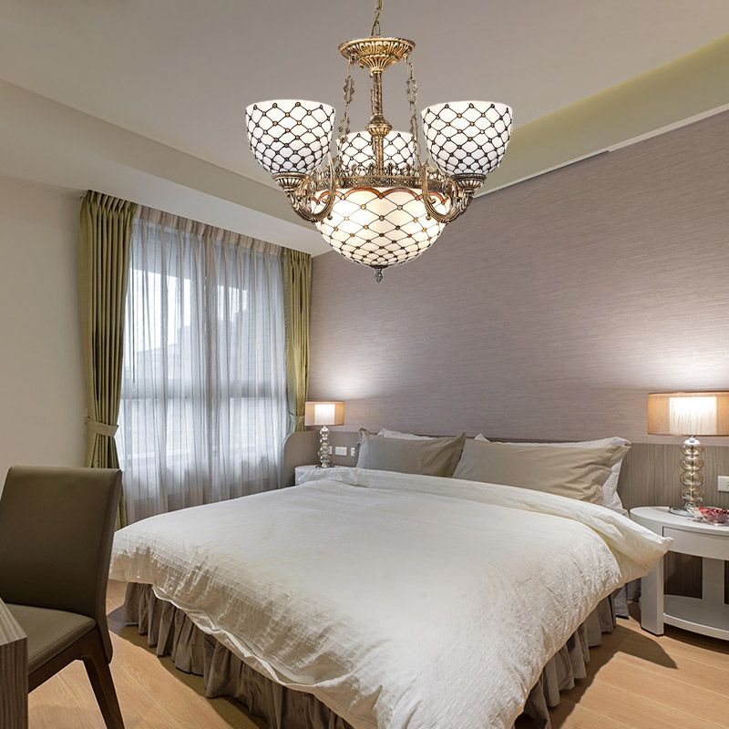 Lampadario perline di vetro colorato in stile tiffany 3/5/9 luci ciondoli sospesi in ottone antico, largo 23 "/24.5" /31,5 "