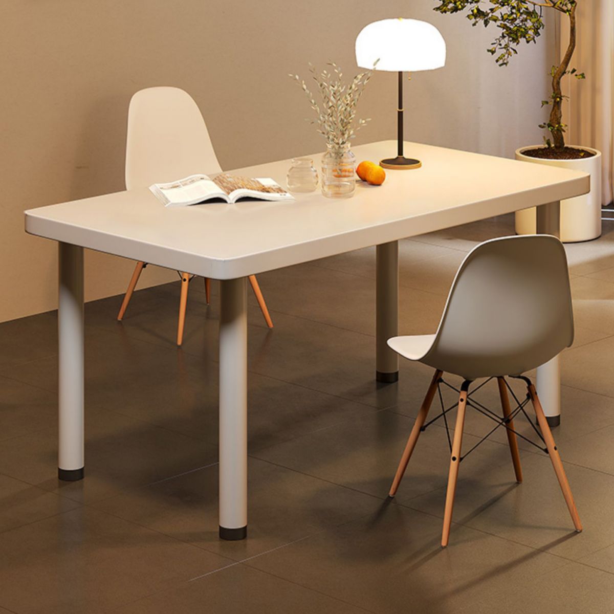 Modern Folding White Dining Table with Steel Sled Base for Dining Room