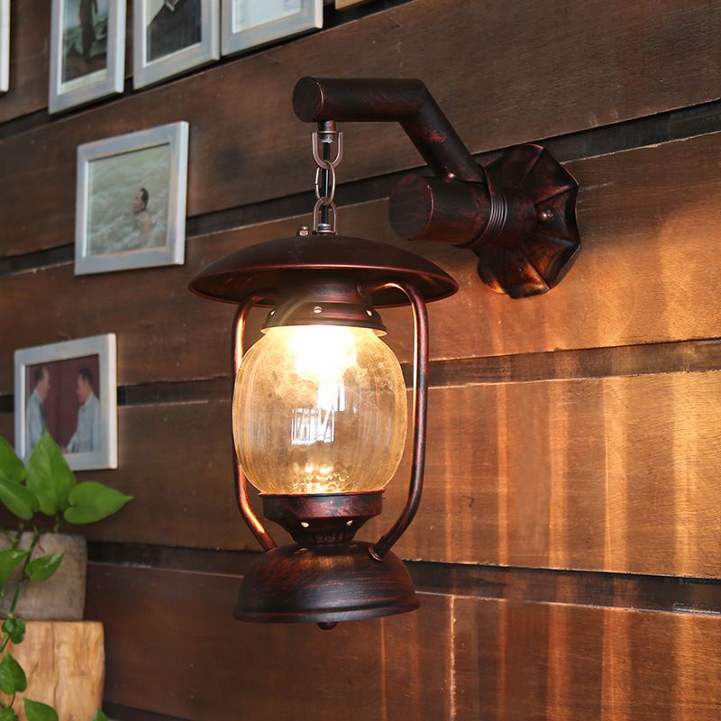 Lampada da parete per esterni lanterna Glass Vintage Clear 1 Light Light Antique Copper Sconce Lampa