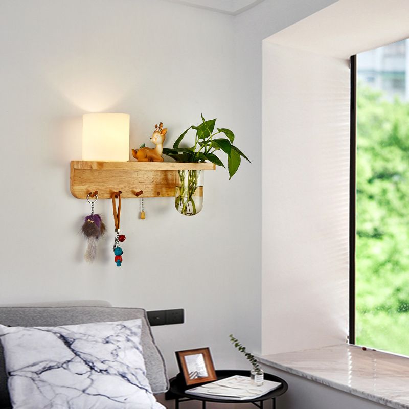 Modern Wooden Wall Sconce Simple Wall Light with Glass Shade without Plants