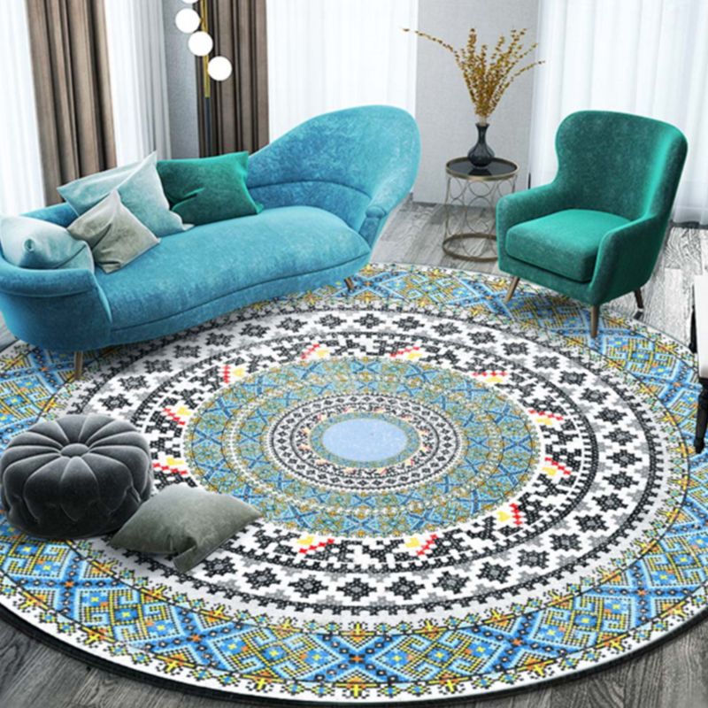 Dark Purple Bohemian Rug Polyester Graphic Non-Slip Backing Area Rug for Living Room