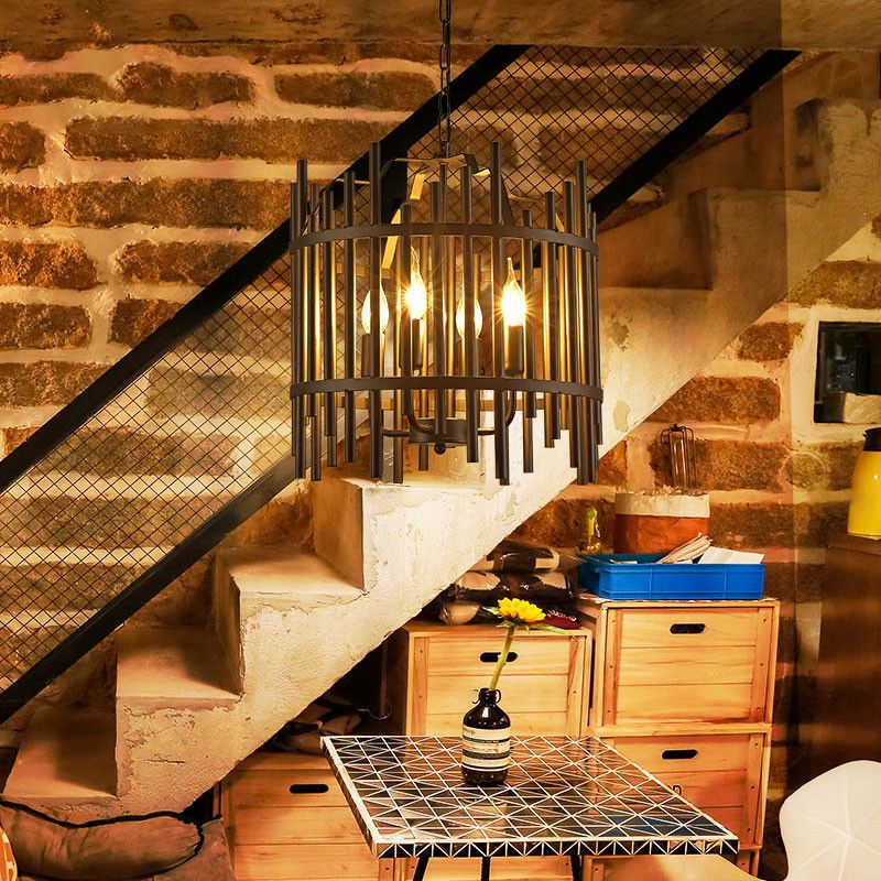 Strapped Cage Metal Chandelier Light Traditional 4 Lights Dining Room Pendant Lighting